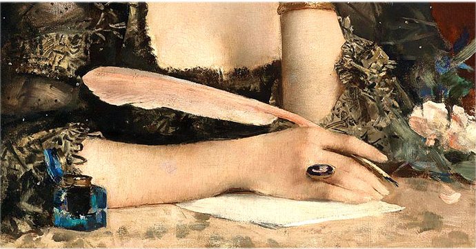 Detail van The Letter van Alfred Stevens (1823-1906)